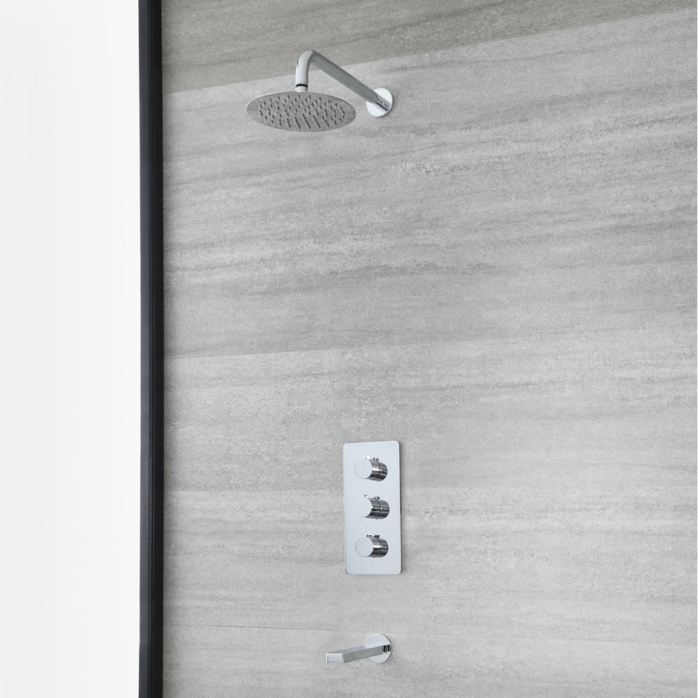 Doucheset Inclusief Douchekraan 2-Weg Thermostatisch, Ronde Douchekop met Douchearm en Baduitloop Chroom | Arcadia