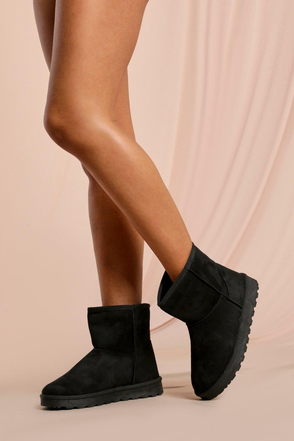 Womens Faux Fur Suedette Ankle Boots - black - 3, Black