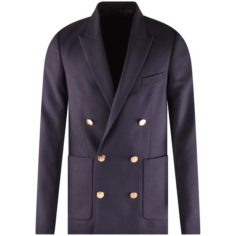 BALMAIN Men's Navy Double-Breasted Tailored Blazer | Navy | 48