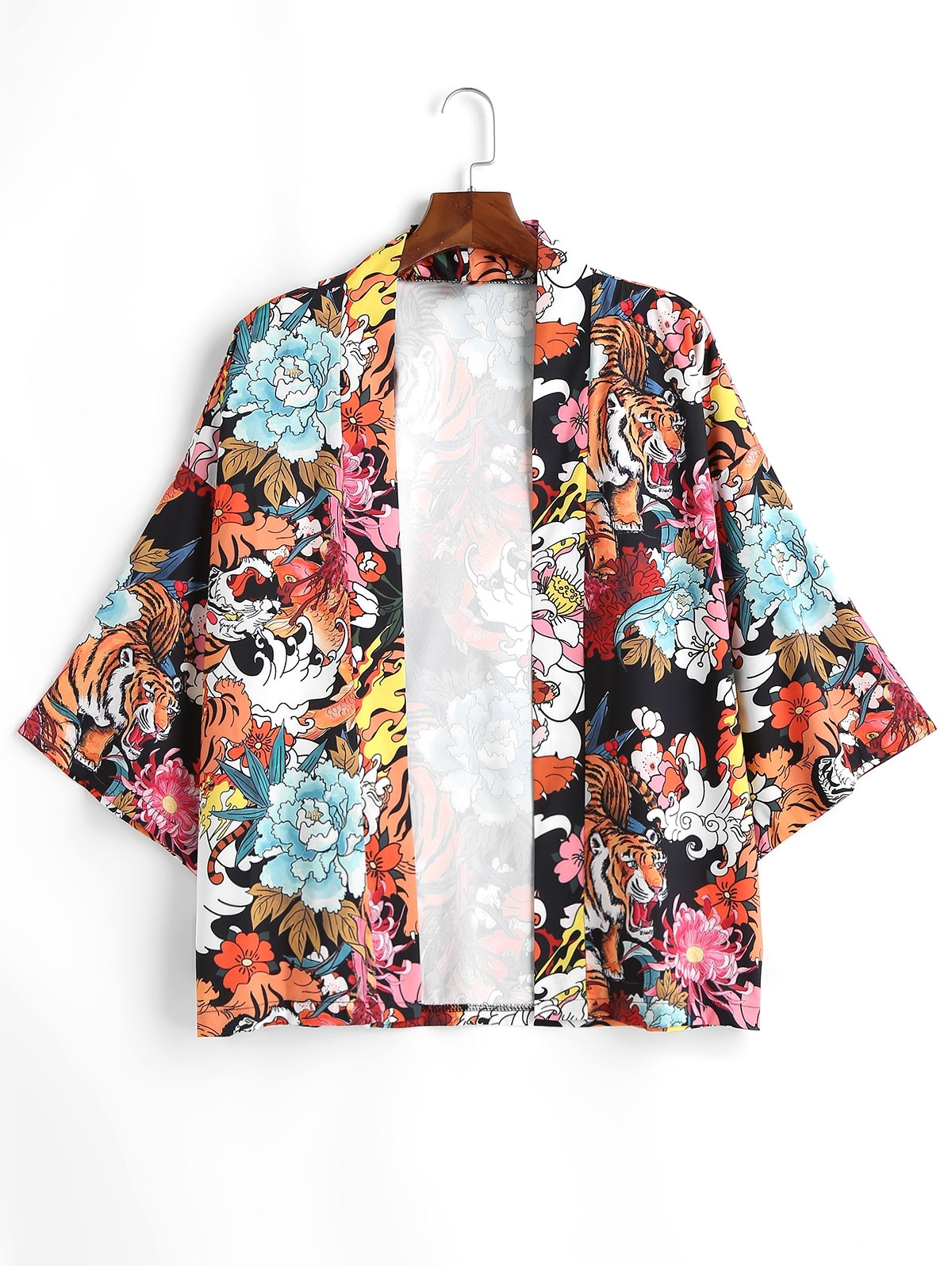 Zaful Tiger Flower Chinoiserie Kimono Cardigan | S
