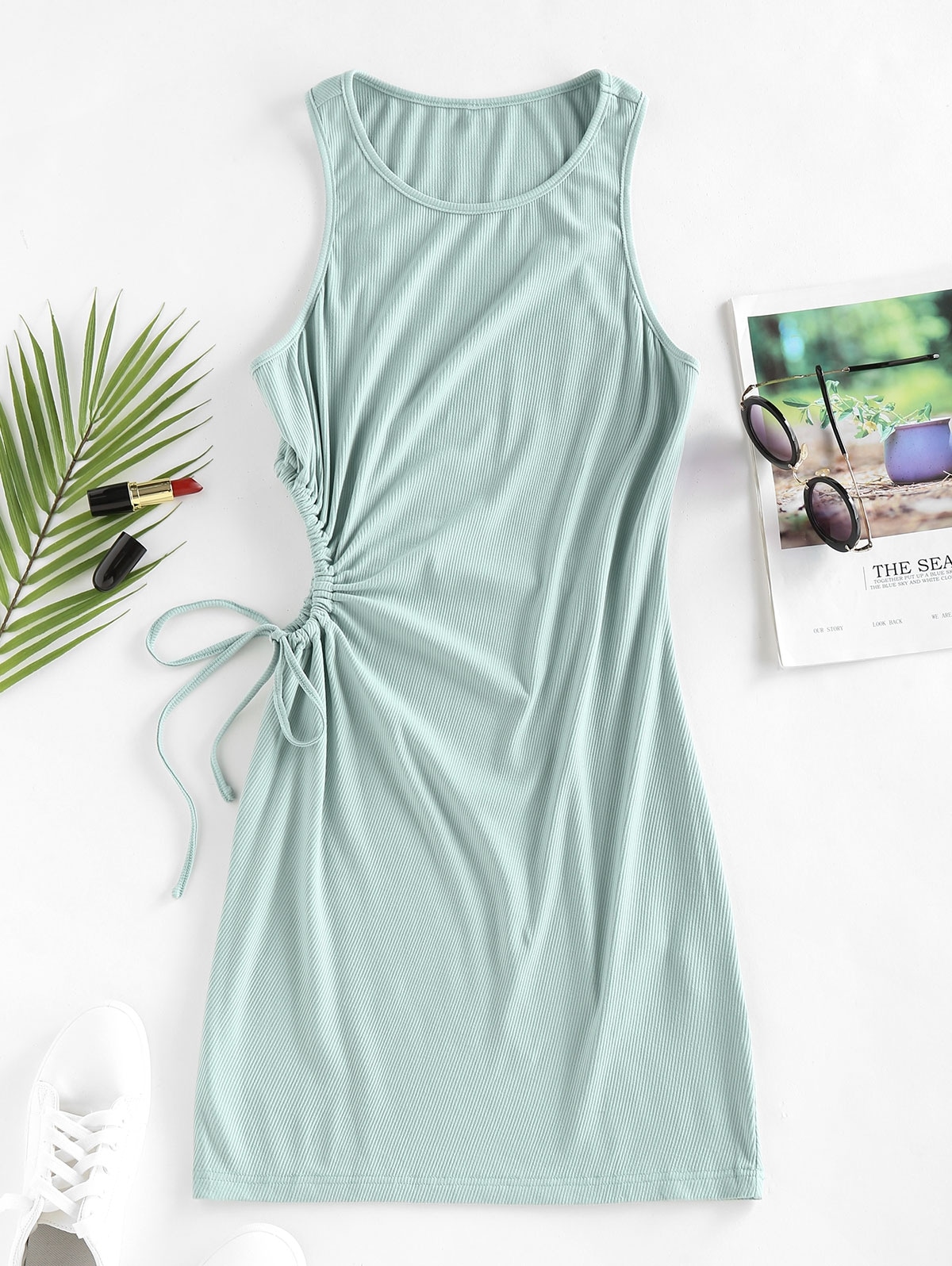 Zaful ZAFUL Ribbed Tie Cutout Racerback Tank Dress | S