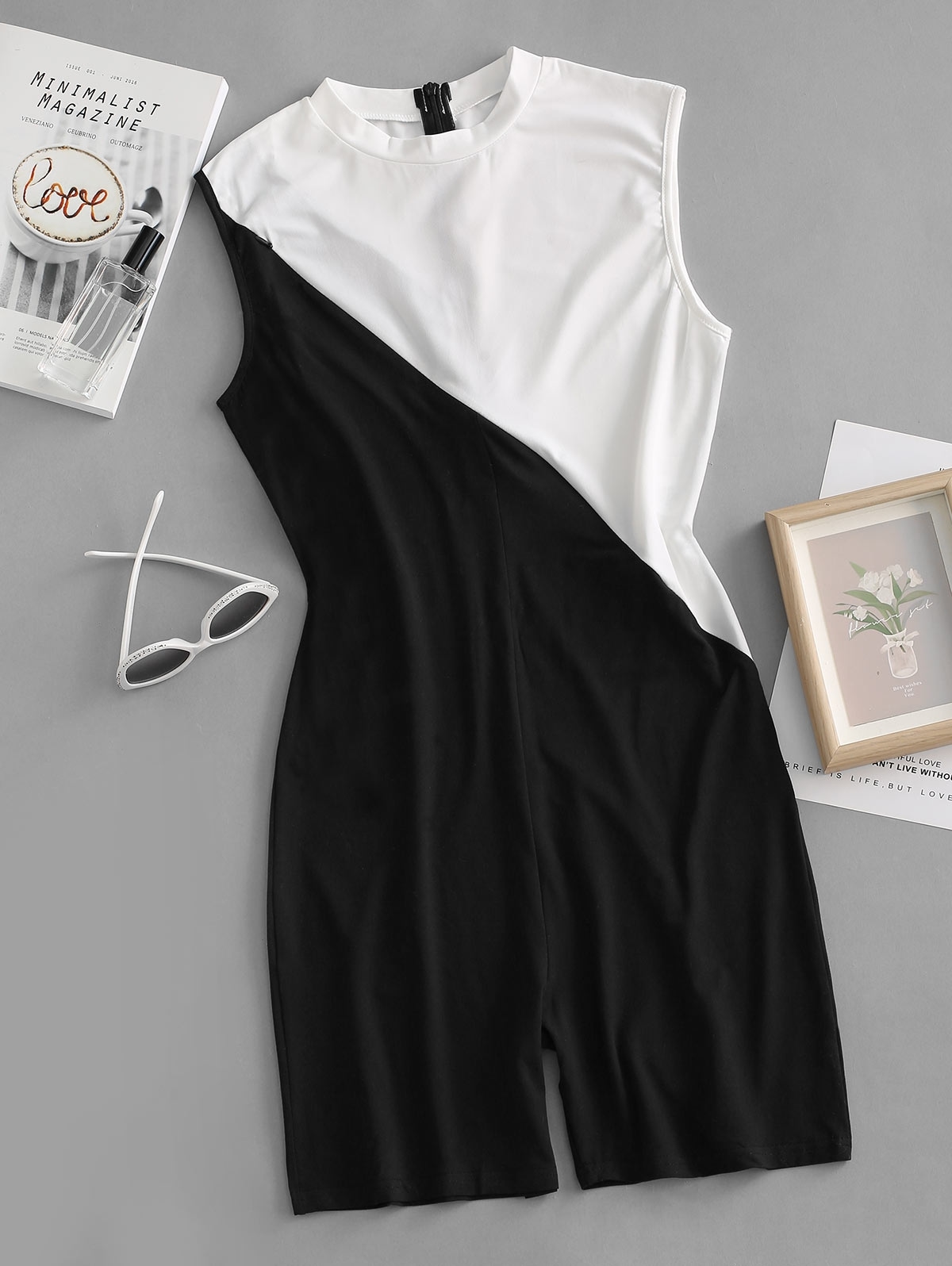 Zaful Colorblock Zipper Embellished Unitard Romper | Women's | BLACK | L