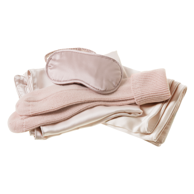 Pink Lustrously Warm Bundle - Silk Housewife Pillowcase Pair, Eye Mask &amp; Cashmere Socks