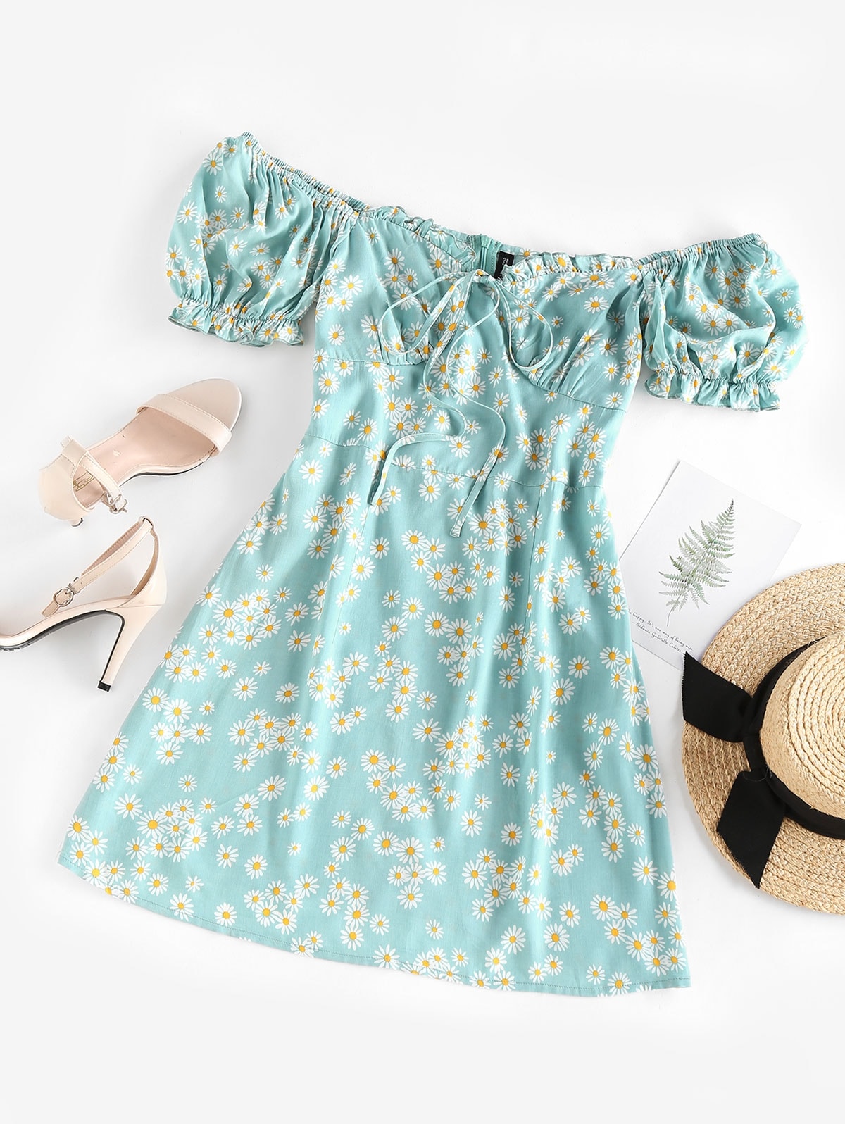 Zaful ZAFUL Daisy Floral Off Shoulder Frilled Dress | M