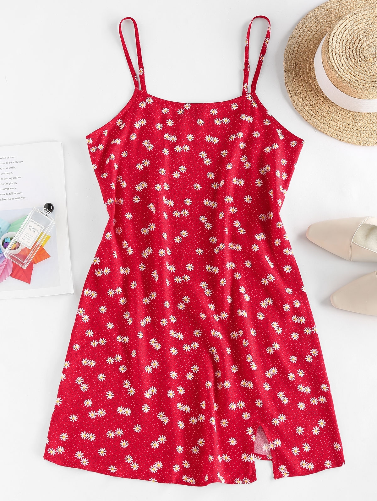 Zaful ZAFUL Daisy Floral Slit Cami Mini Dress | S