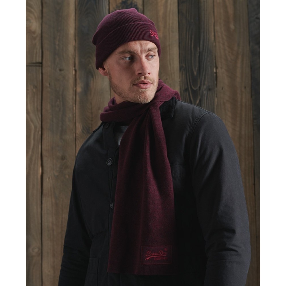 Superdry Orange Label Scarf Cranberry Grit Size: One Size, Colour: Bur