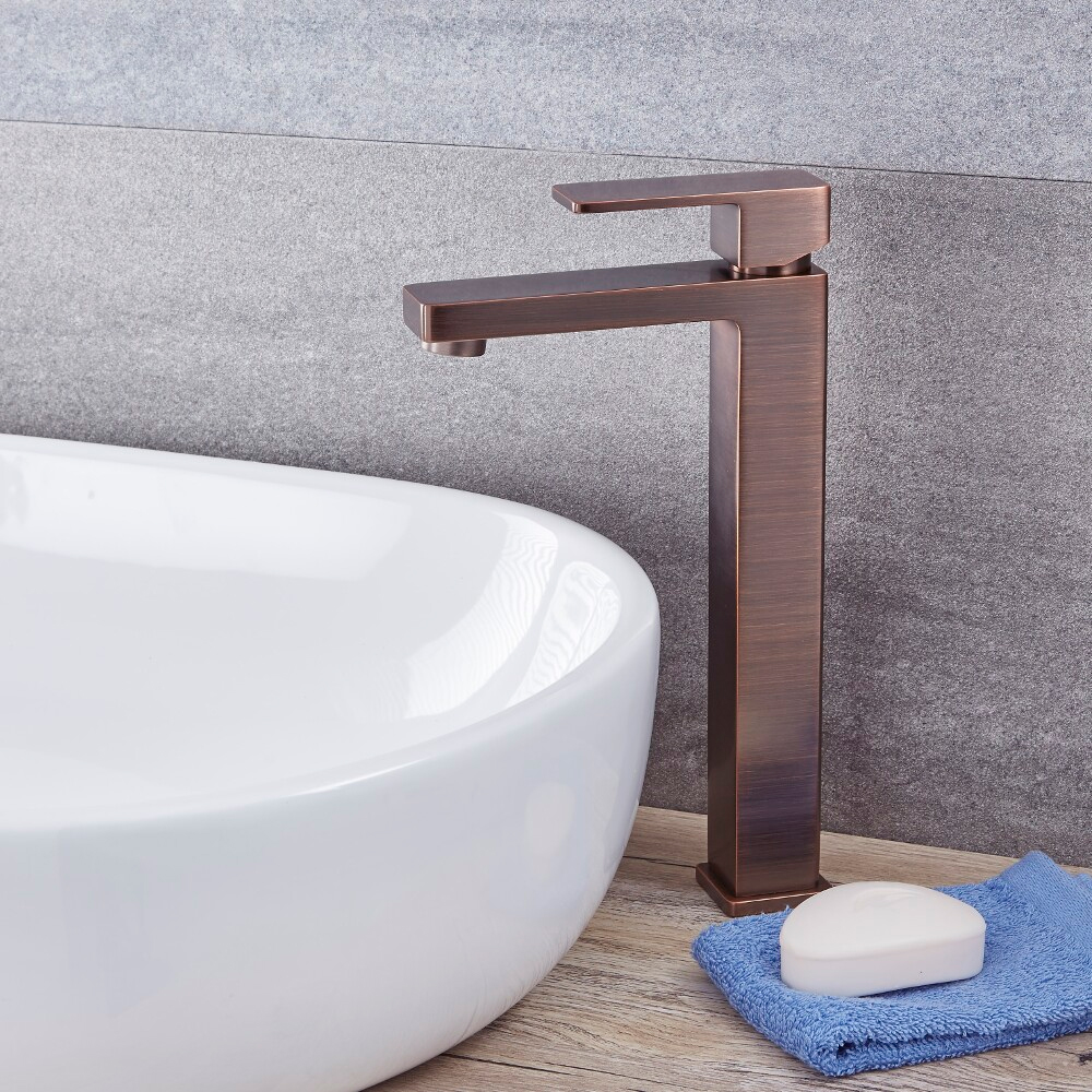 Grifo Mezclador Alto Moderno para Lavabo Monoforo - Bronce Bruñido - Kubix