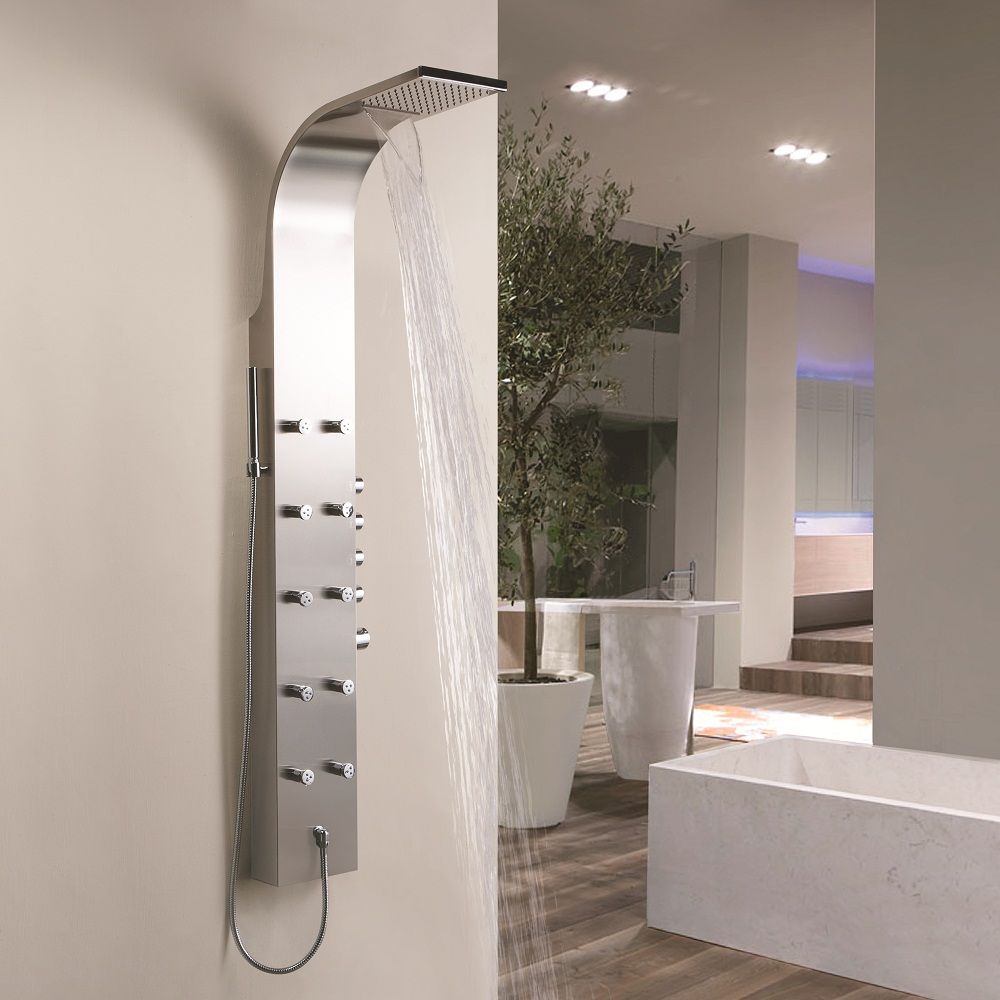 Douchepaneel Thermostatisch Modern met Douchekop met Regenval- en Watervaleffect, Handdouche en 10 x Mini-Zijdouches Chroom | Select