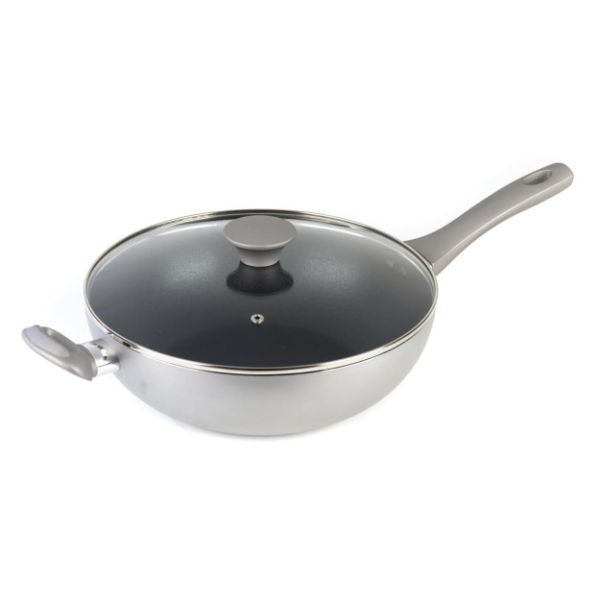 Progress BW08844EU Metallic Wok with Lid, 28 cm, Induction Suitable, Silver 