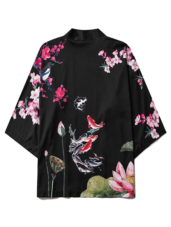 Zaful Koi Fisch Blumendruck Chinoiserie Kimono | M
