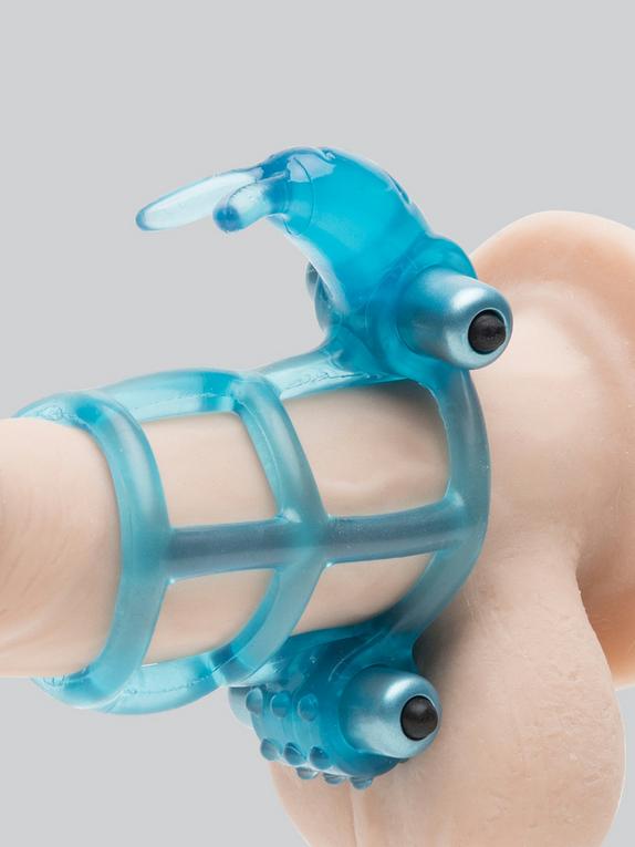 Double Trouble Vibrating Penis Sleeve with Vibrating Rabbit Ears