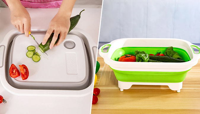 Domosecret Collapsible Cutting Board With Colander, Drainer & Garlic Grinder - 2 Colours