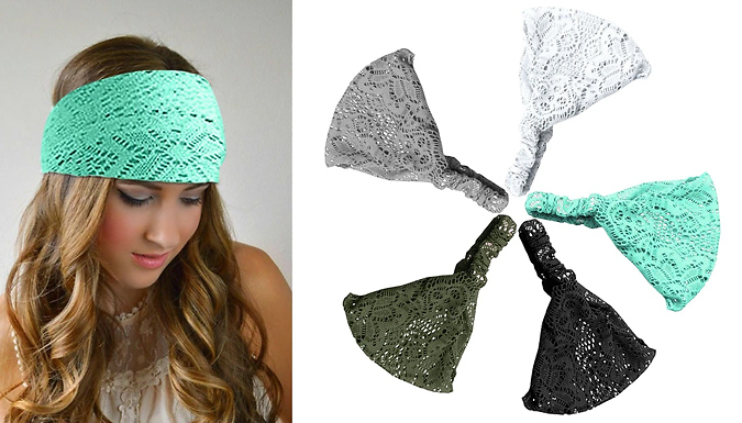 Wish Whoosh Offers 5-Pack of Wide Lace Bandana Headbands - Assorted Colours