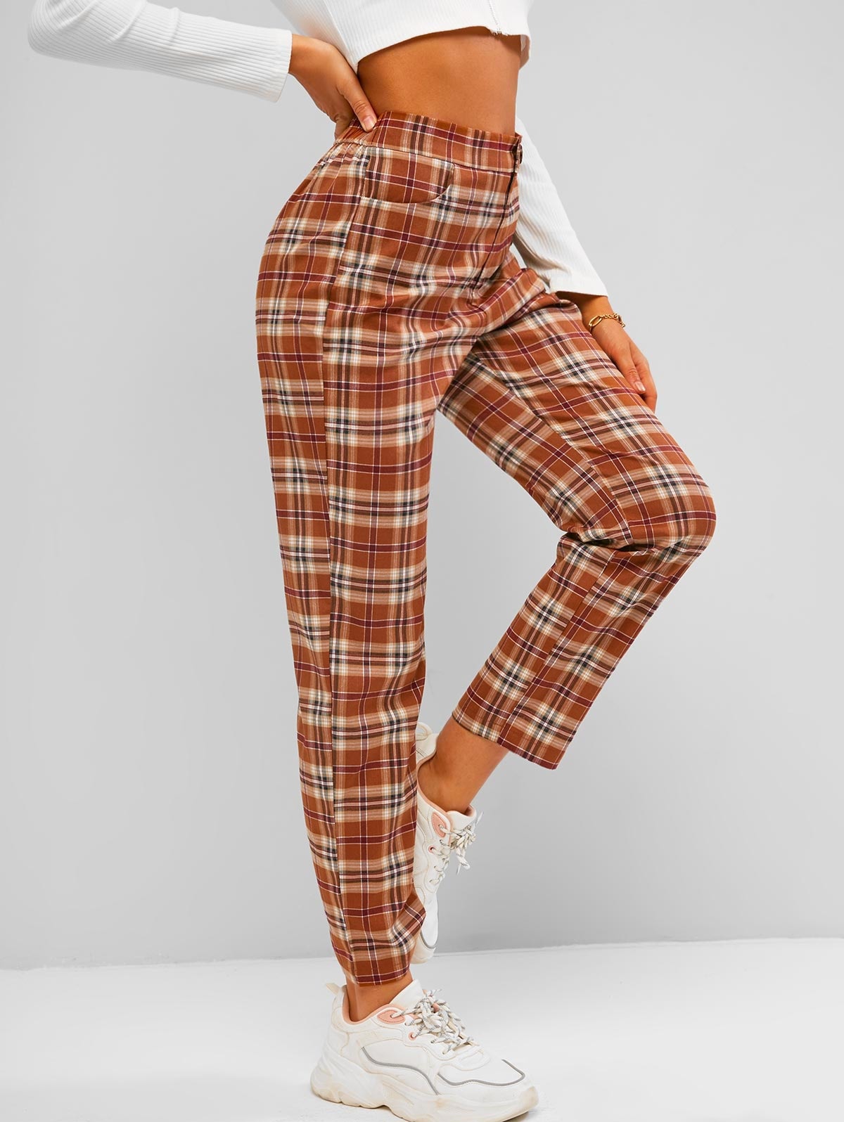 Zaful ZAFUL Karierte Gerade Hosen | L