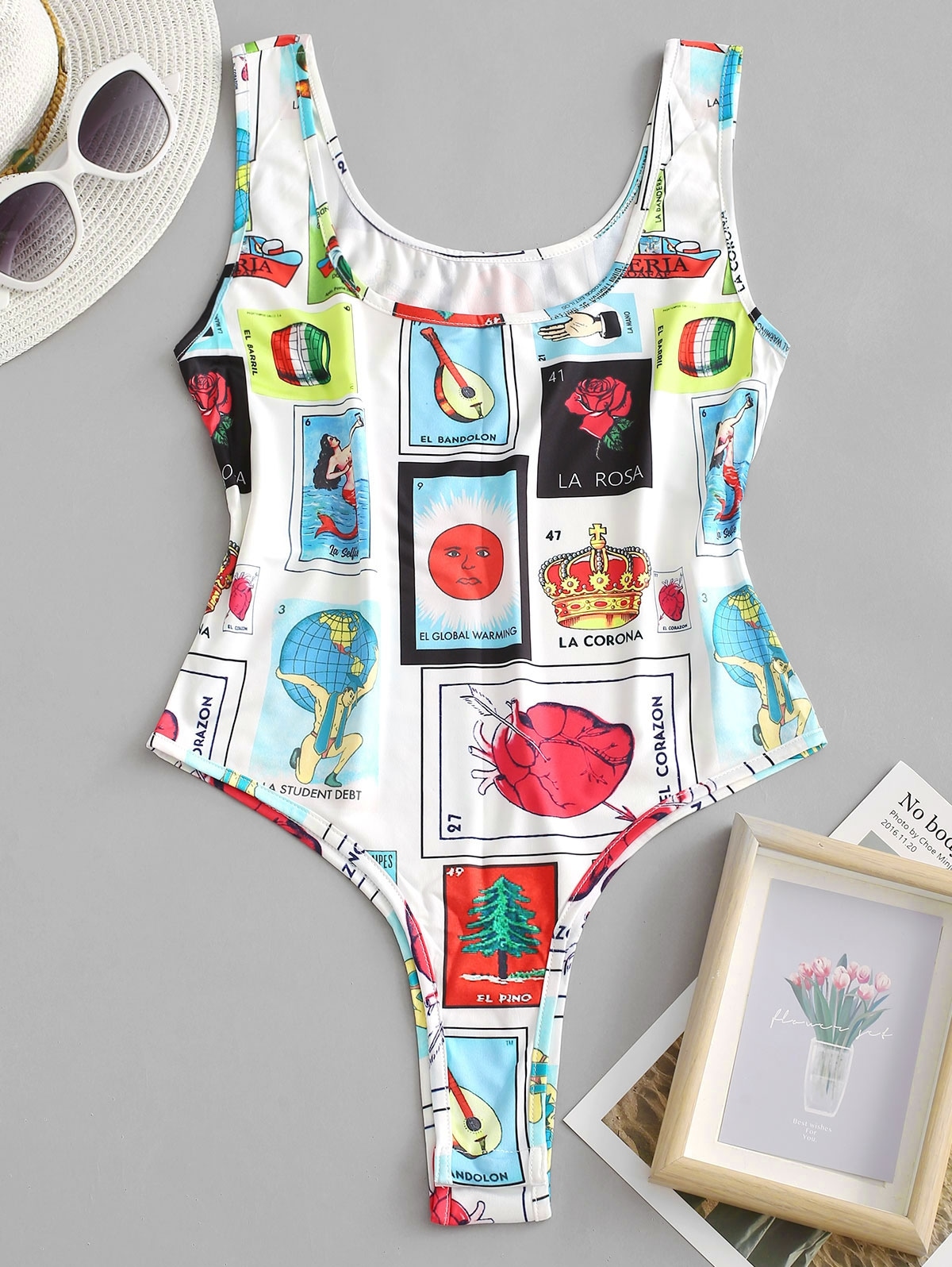 Zaful Letter Sun Figure Sleeveless Bodysuit | Women's | WHITE | L