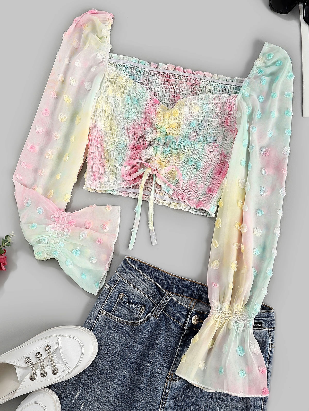 Zaful Schweizer Punkt Kittel Dichter Ärmel Bluse | S