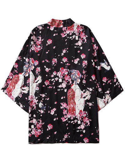 Zaful Sakura Geisha Drucken Open Front Kimono Cardigan | XL