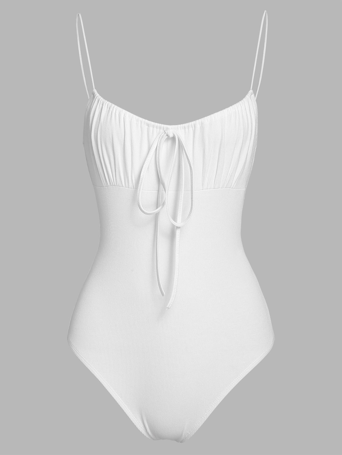 Zaful ZAFUL Ribbed Bowknot Ruched Bust Backless Bodysuit | Women's | WHITE | M