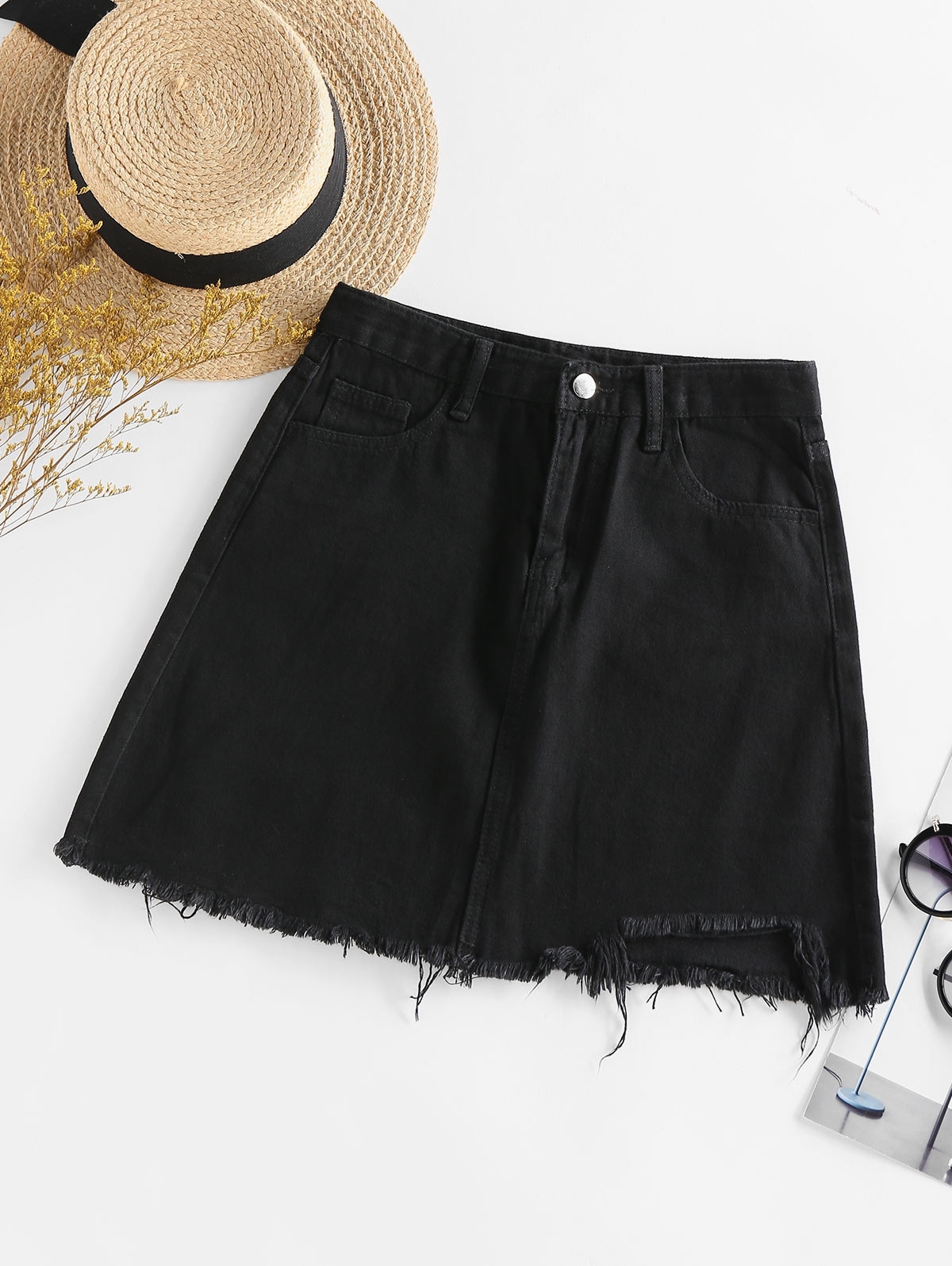 Zaful Frayed Mini A Line Skirt | Women's | BLACK | M