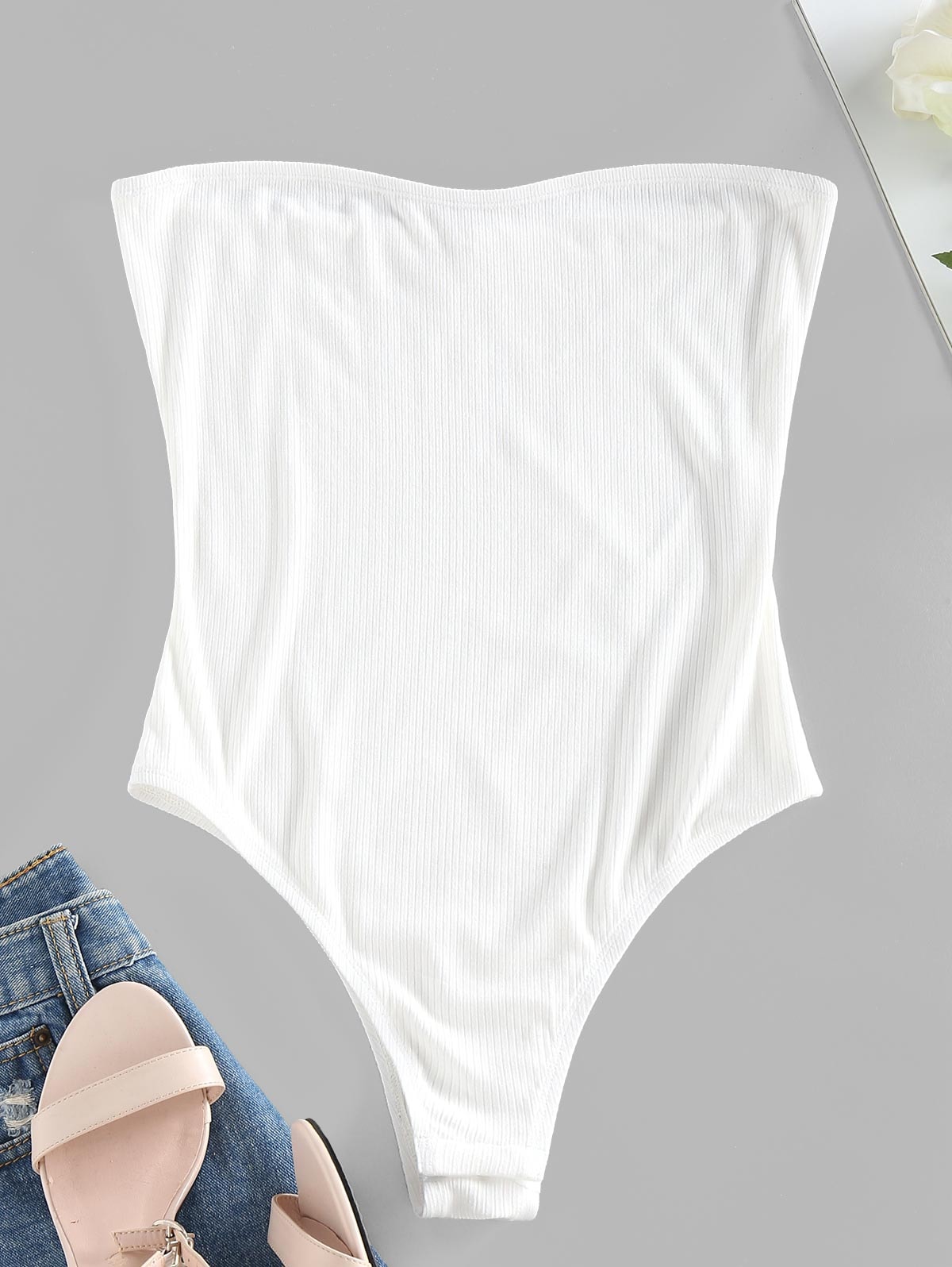 Zaful ZAFUL Ribbed Strapless Bodysuit | Women's | WHITE | M