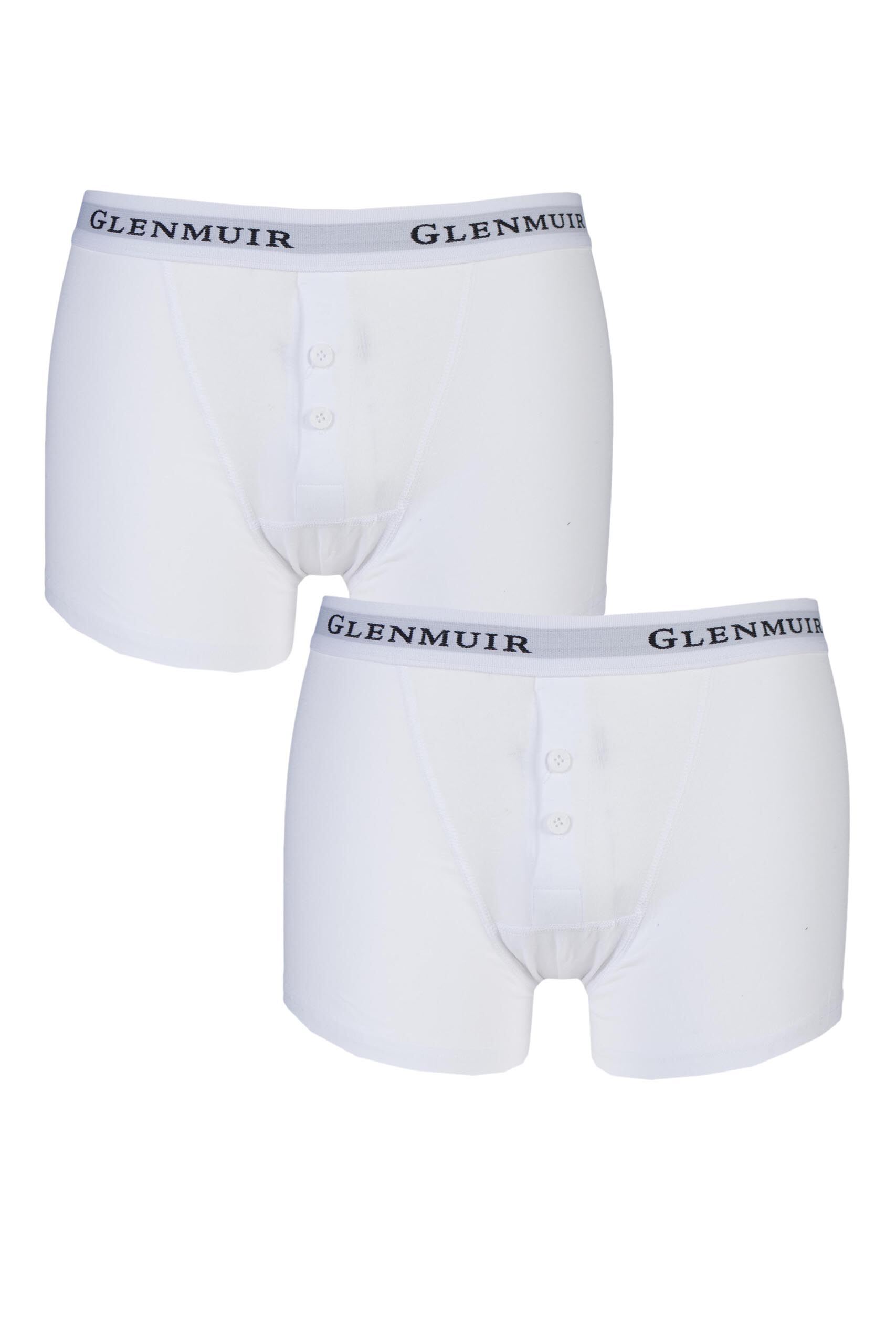 Mens 2 Pack Glenmuir Button Fly Plain Boxer Shorts White S