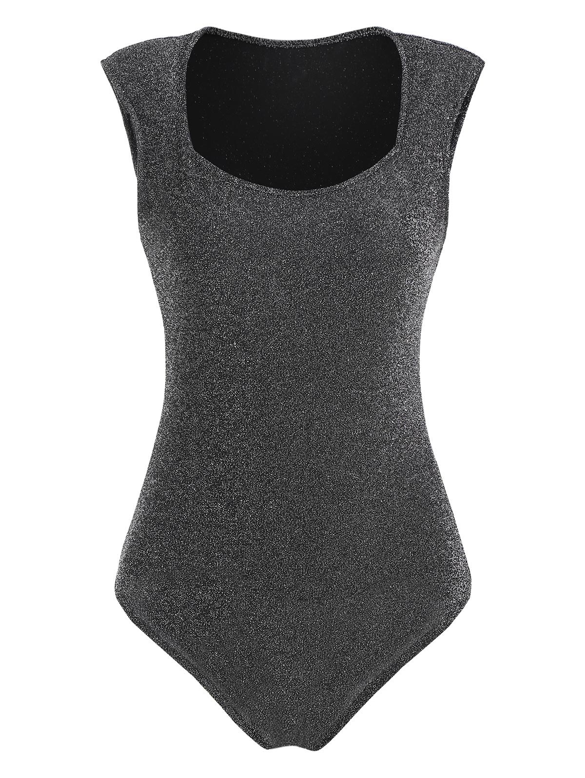 Zaful Padded Shoulder Metallic Glitter Bodysuit | Women's | GRAY | M