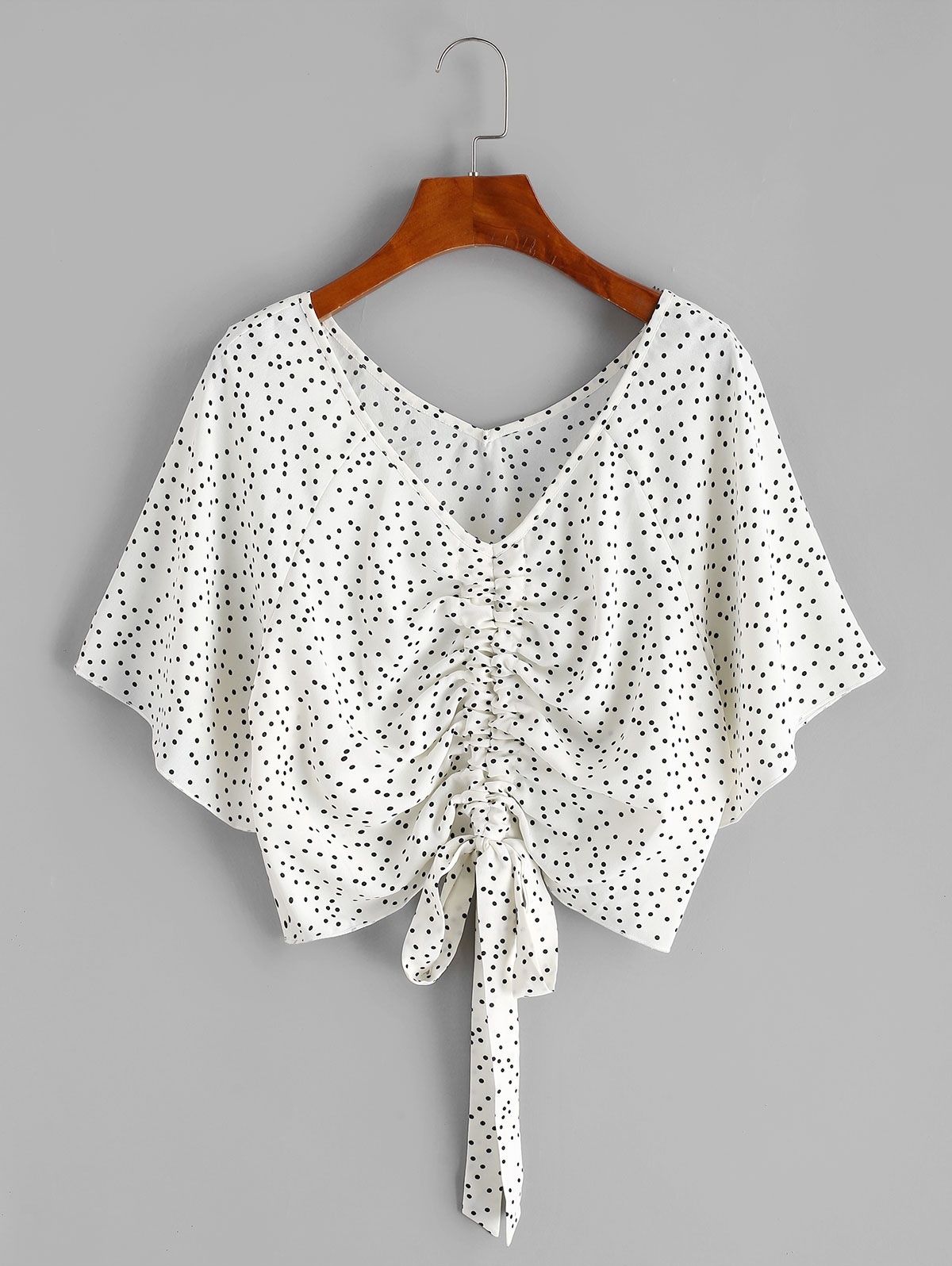 Zaful Polka Dot Raglan Sleeve Cined Bluse | S
