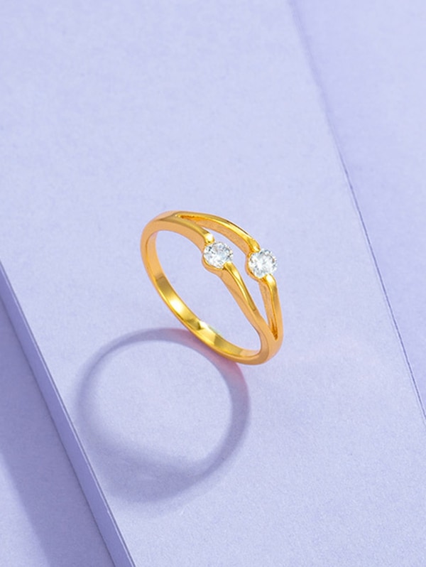 Zaful Double Zircon Inlaid Gold-Plated Split Shank Ring | GOLDEN | US 8