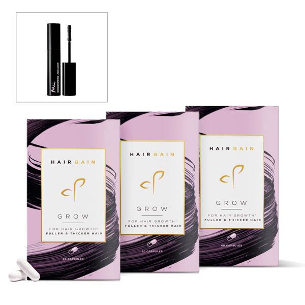 Hair Gain Grow for Hair Growth Fuller & Thicker Hair (90 day supply) with Mii Mascara 