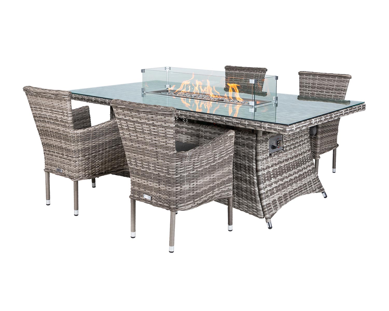 Cambridge 4 Stacking Chairs &amp; Rectangular Fire Pit Table Set in Grey - Cambridge