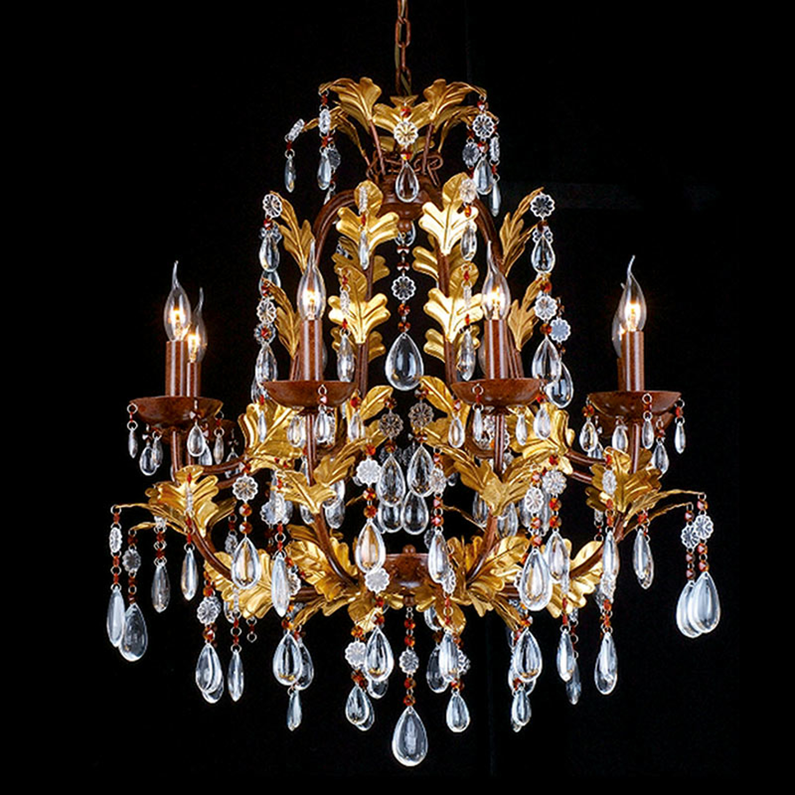 Clayre & Eef CR12 chandelier, 8-bulb, glass elements | Glass