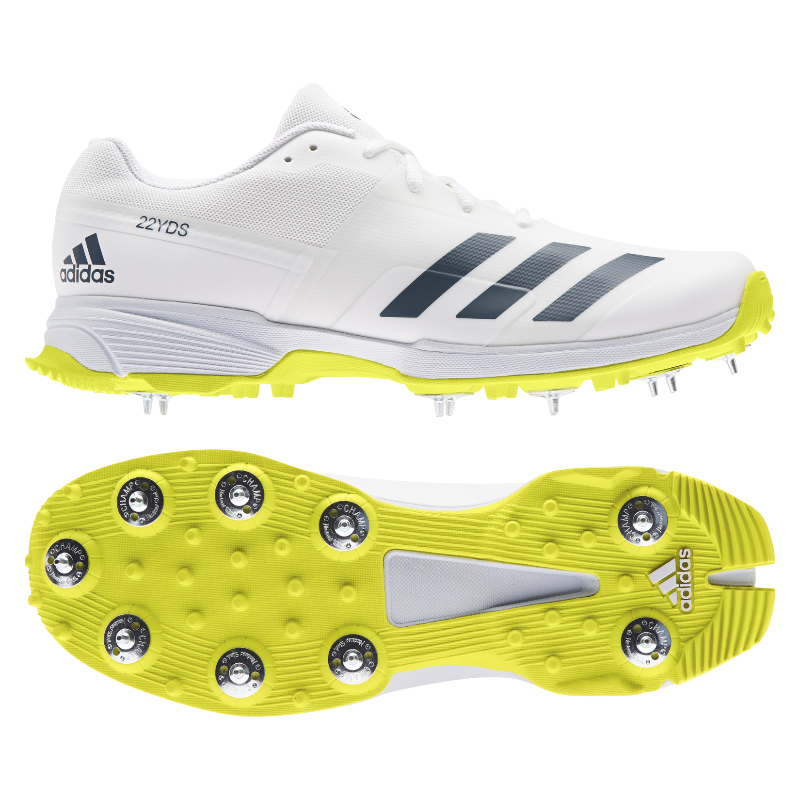 adidas 22YDS Cricket Shoes | Adult Unisex | White/Wild Teal/Acid Yellow | 10.5 UK