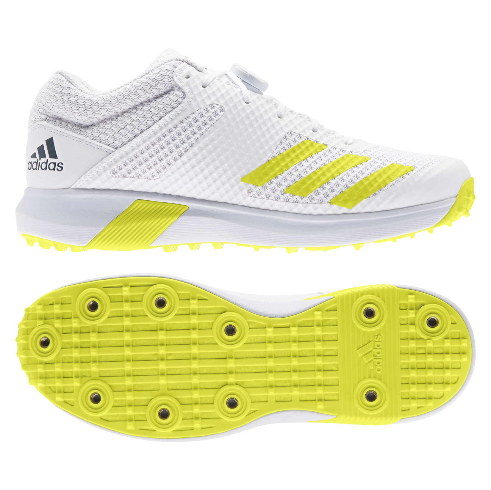 adidas Adipower Vector Mid 20 Cricket Shoes | Adult Unisex | White/Wild Teal/Acid Yellow | 10.5 UK