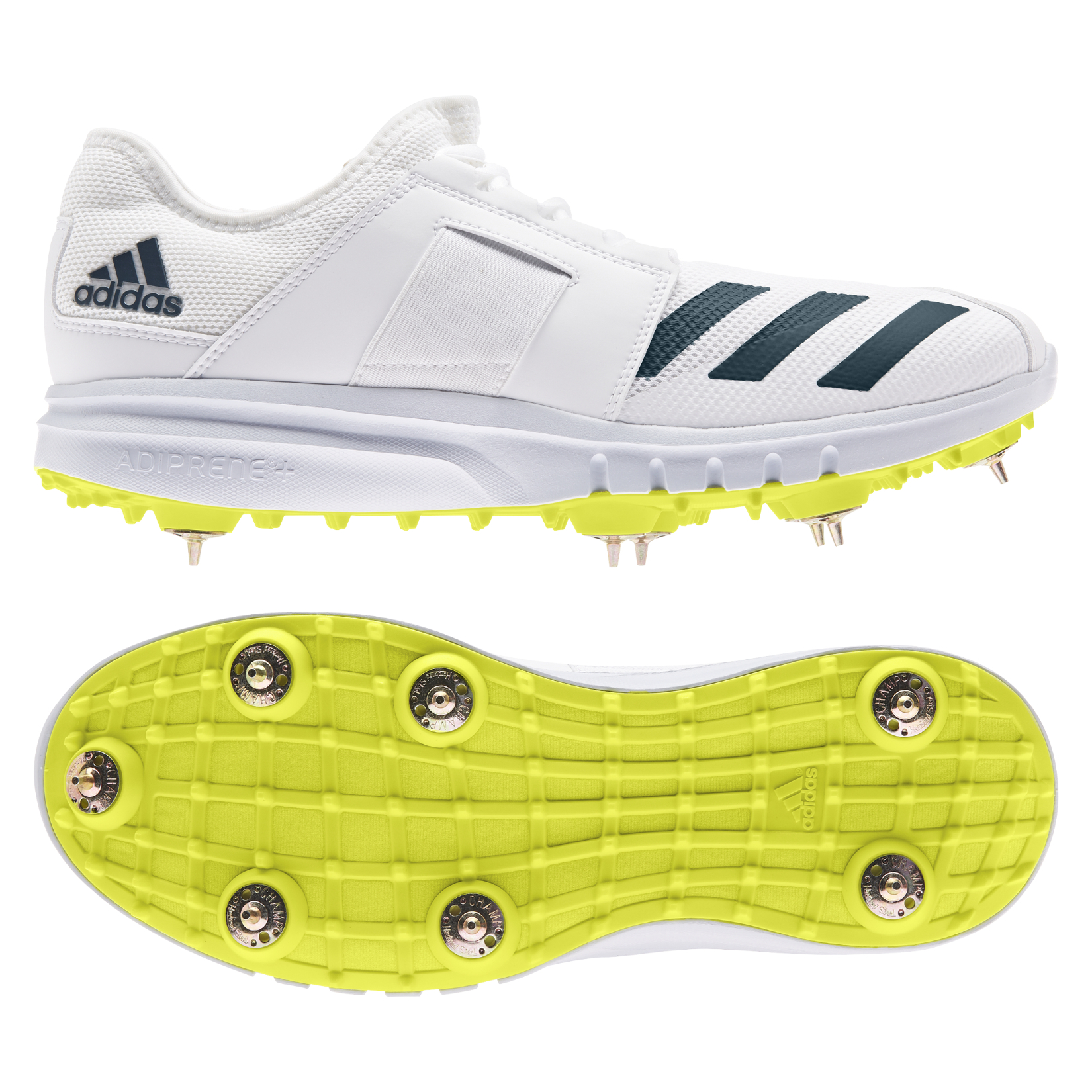 adidas Howzat Spike 20 Cricket Shoes | Adult Unisex | White/Wild Teal/Acid Yellow | 10.5 UK