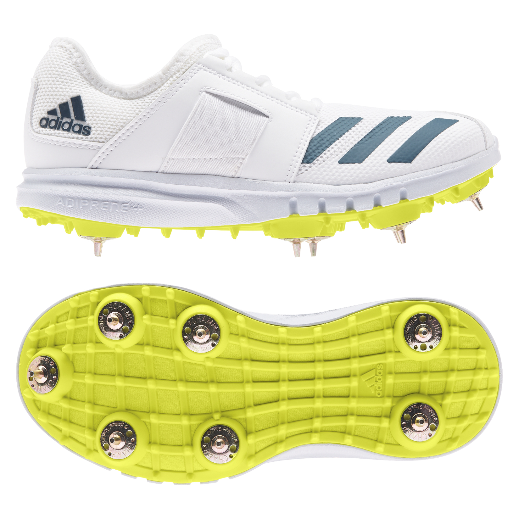 adidas Howzat Spike Junior 20 Cricket Shoes | Kids | White/Wild Teal/Acid Yellow | 1.5 UK