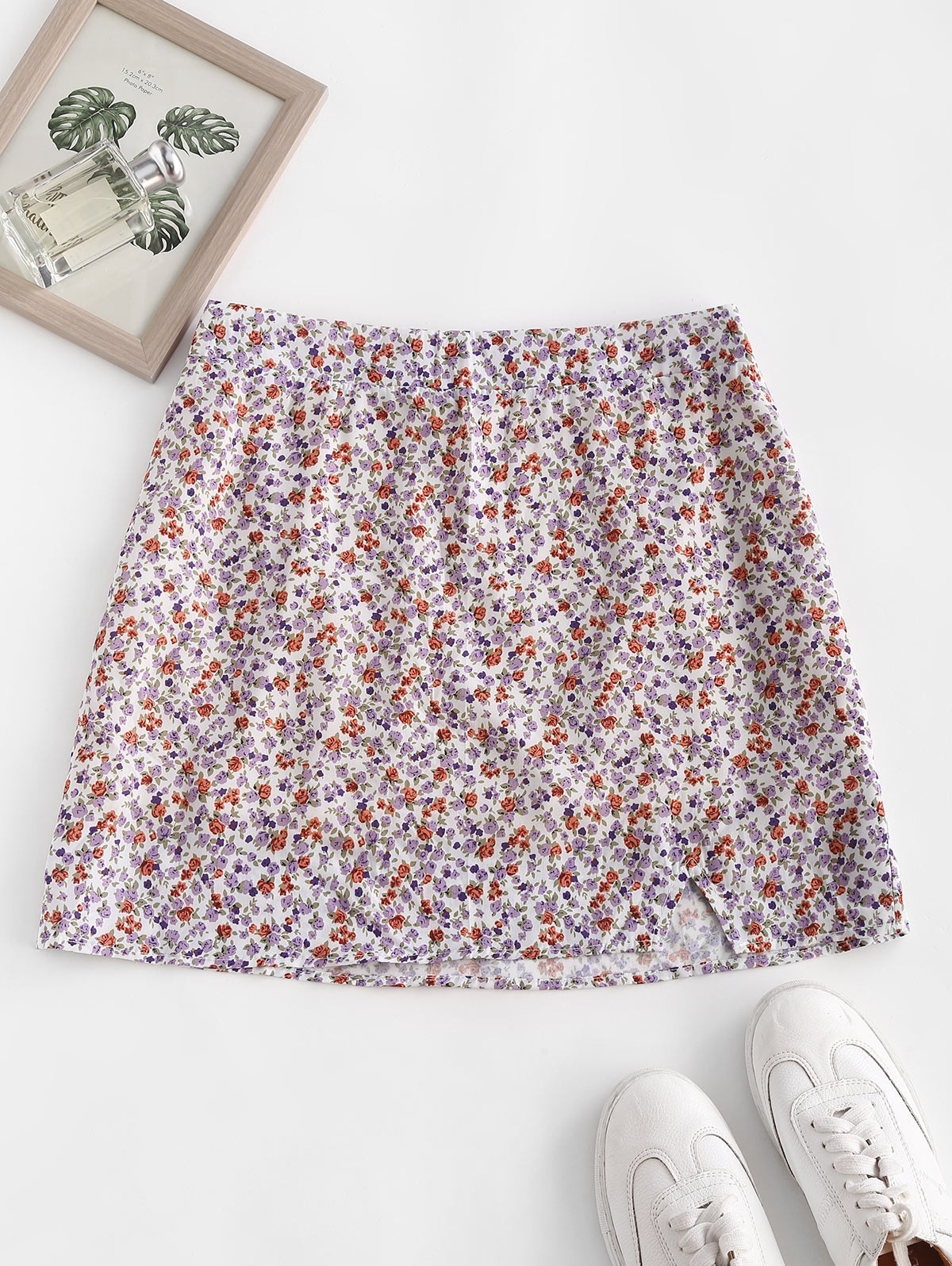 Zaful Ditsy Floral Slit A Line Skirt | Women's | LIGHT PURPLE | L