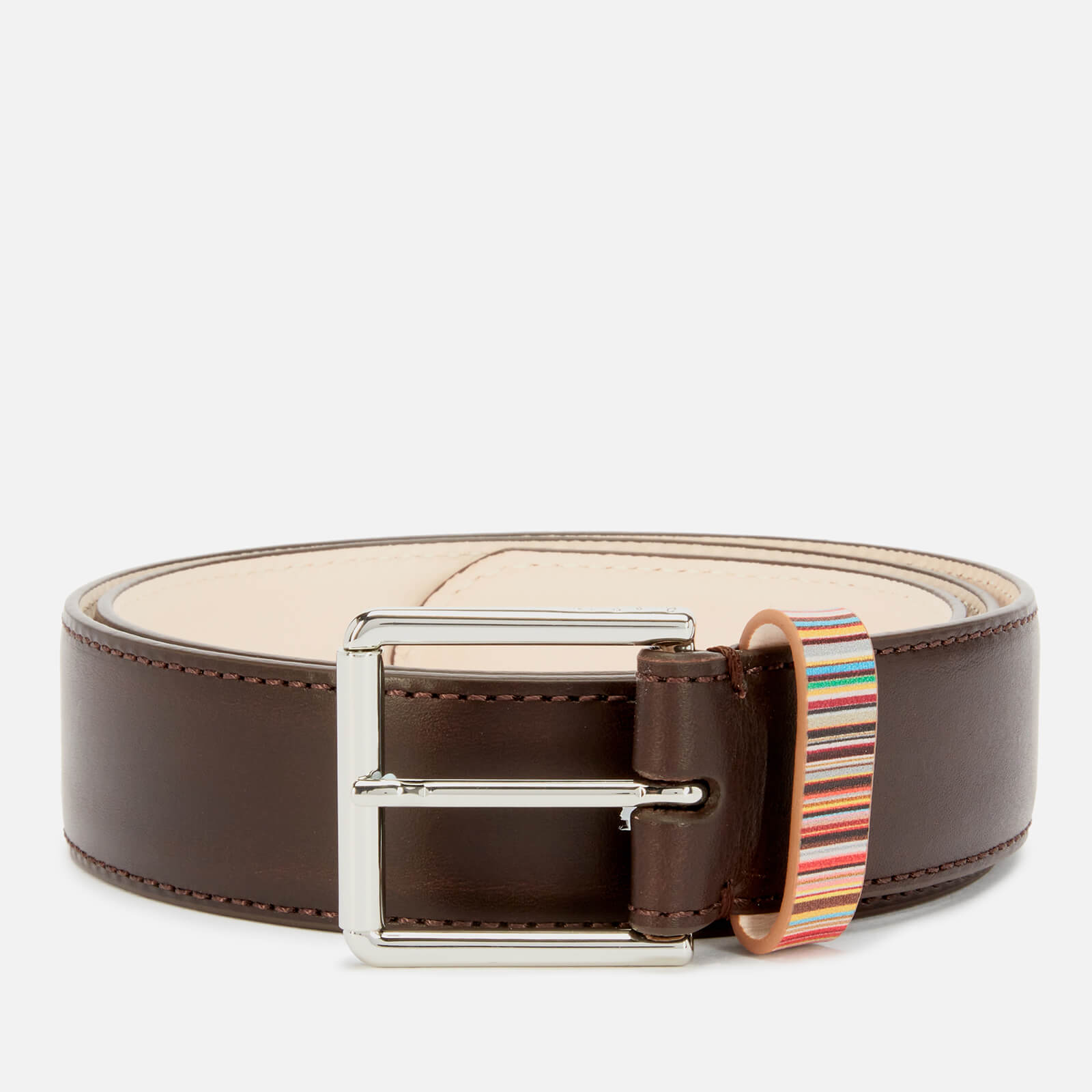 PS Paul Smith Men's Signature Stripe Keeper Leather Belt - Chocolate - W36