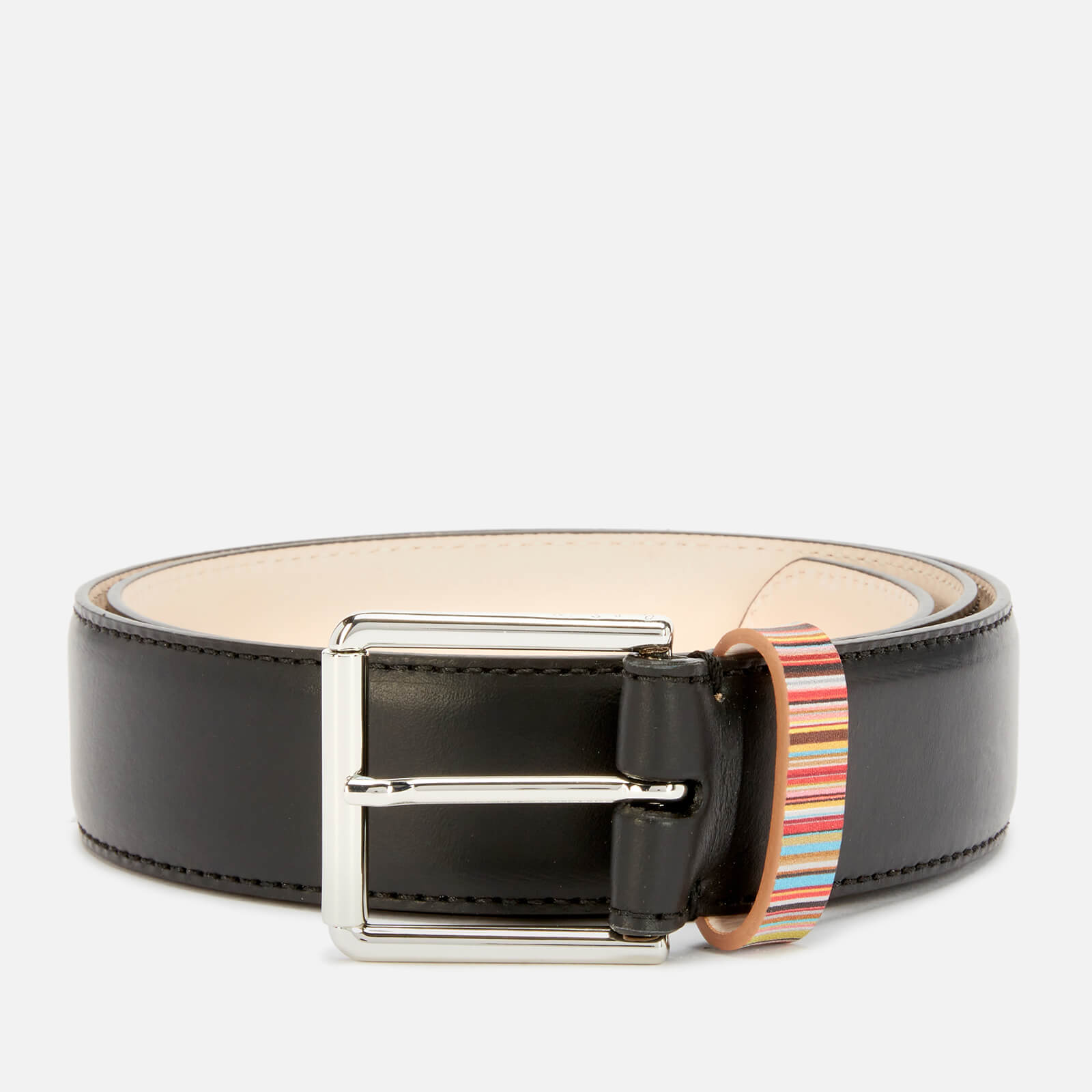 PS Paul Smith Men's Signature Stripe Keeper Leather Belt - Black - W30