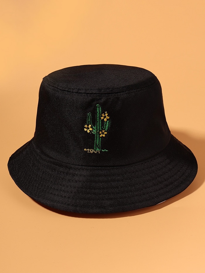 Zaful Kaktus Blumen Gestickter Bucket Hut |