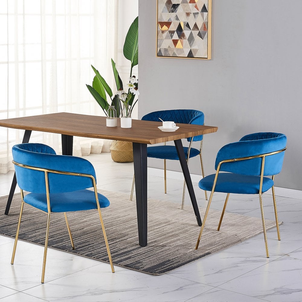 Atarah Rocco LUX Dining Set Colour: Blue, Pack: Set of 4, Table colour