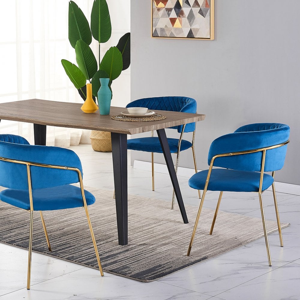 Atarah Rocco LUX Dining Set Colour: Blue, Pack: Set of 6, Table colour