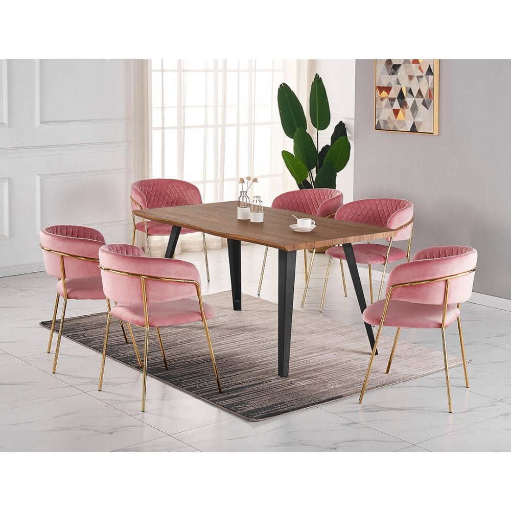 Atarah Rocco LUX Dining Set Colour: Dusky Pink, Pack: Set of 6, Table 