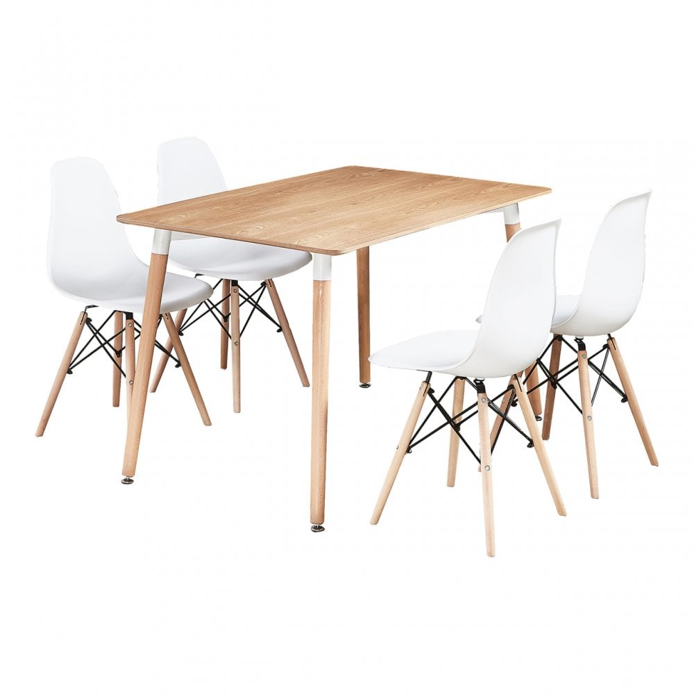 Eiffel Halo Dining Set Colour: White, Table colour: Oak