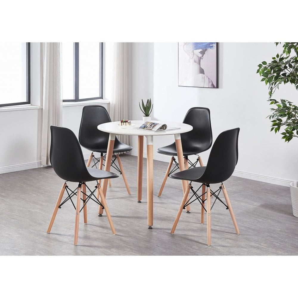 Eiffel Halo Round Dining Table Set with 4 Chairs Colour: Black, Table 