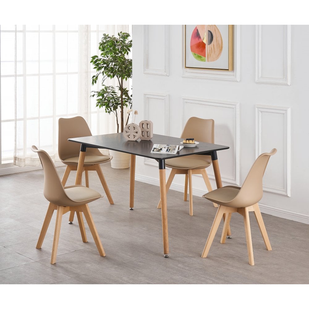 Jamie Halo Dining Table Set with 4 Chairs Colour: Vanilla, Table colou