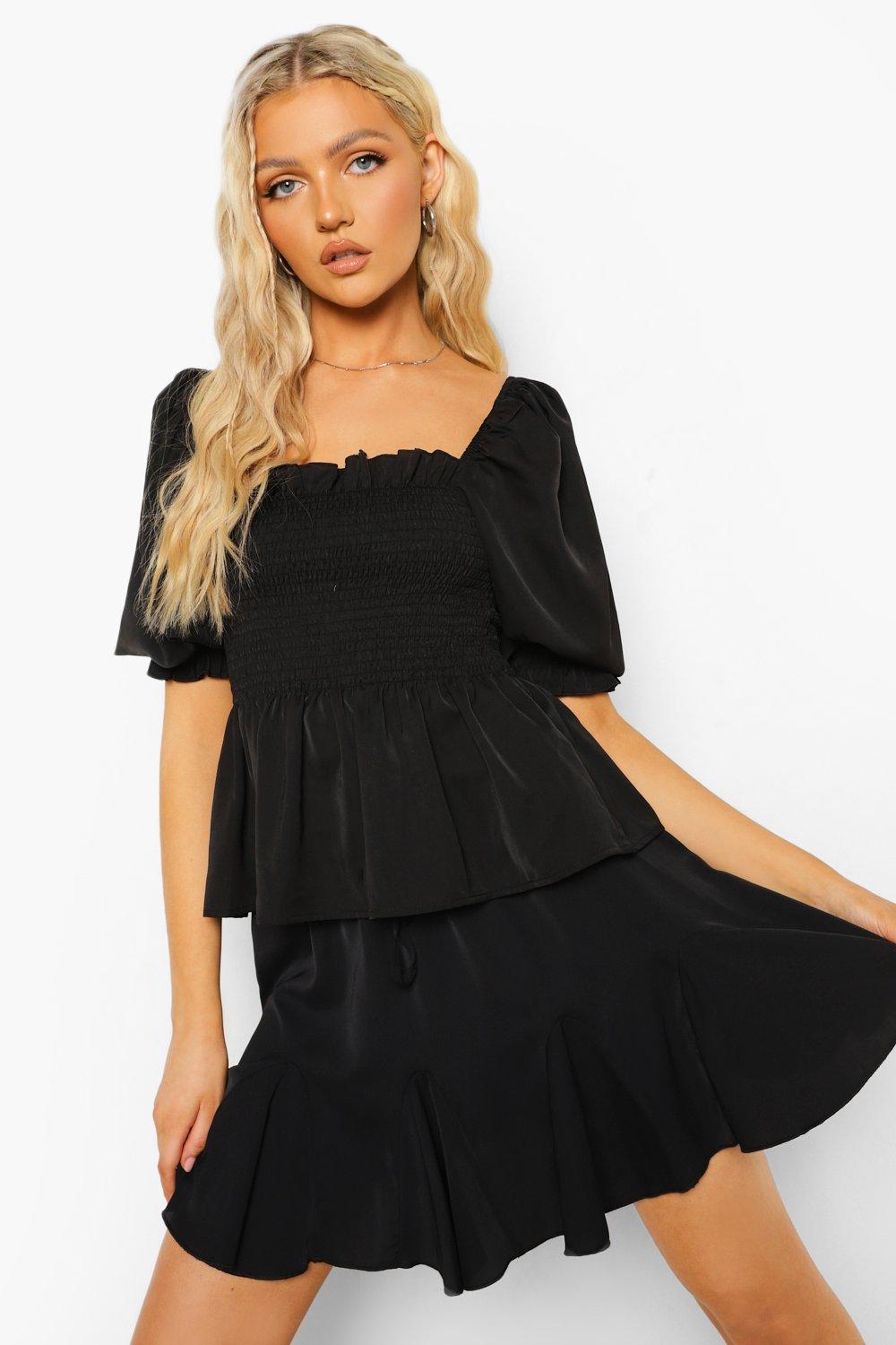 boohoo Womens Godet Detail Skater Skirt - Black - 10, Black