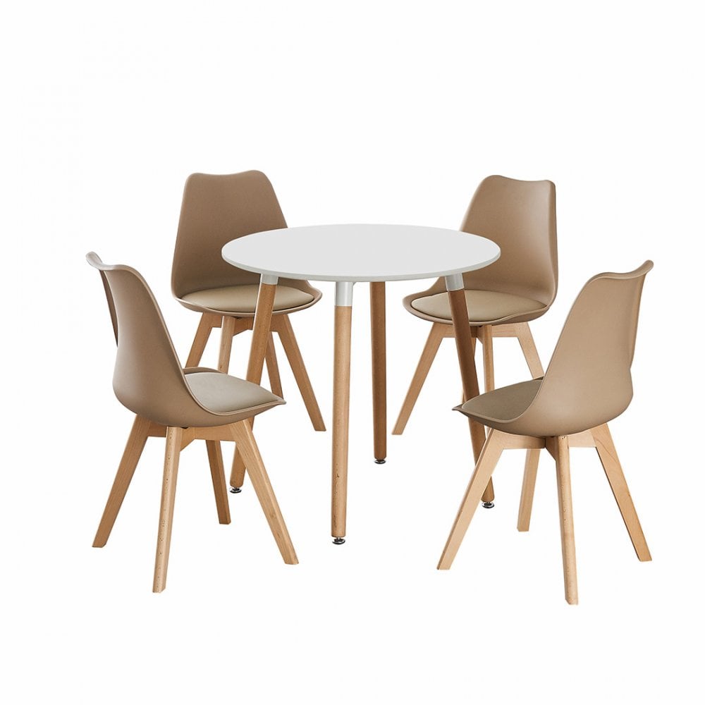 Jamie Halo Round Dining Table Set with 4 Chairs Colour: Vanilla, Table