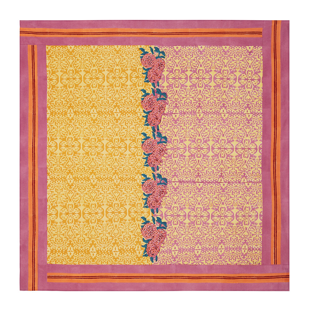 Lisa Corti - Three Roses Tablecloth - Yellow/Orange/Purple