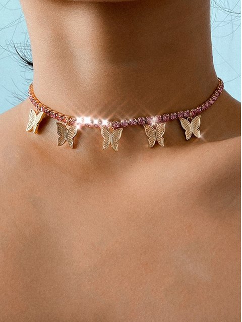 Rhinestone Embellishment Butterfly Pendant Necklaces