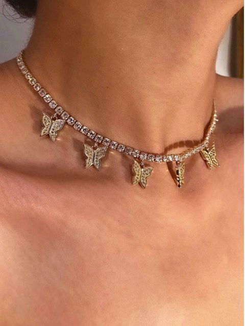 Rhinestone Embellishment Butterfly Pendant Necklaces